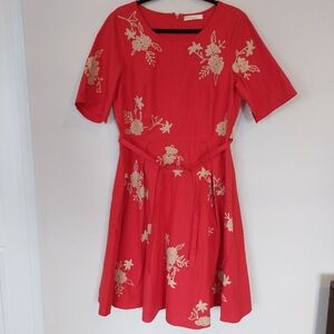 eShakti Wayward Fancies Floral Embellished Poplin Dress‎